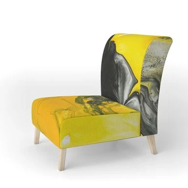Designart "Yellow, White And Black Marbled Acrylic" Upholstered Modern Accent Chair - Arm Chair - Side Chair 5 Designart "Yellow, White And Black Marbled Acrylic" Upholstered Modern Accent Chair - Arm Chair - Side Chair - Image 3