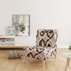 Designart "Abstract Geometric Circular Retro I" Upholstered Mid-Century Accent Chair - Arm Chair - Slipper Chair -Baxton Acme Shop adcd4935 d6f9 46b2 afb5 d5f1359e9518