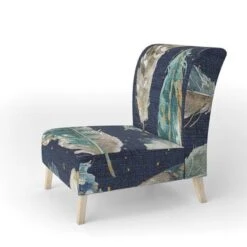 Designart "Indigold Feathers Pattern" Upholstered Floral Accent Chair - Arm Chair - Slipper Chair