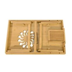Sunflower Carving Pattern Adjustable Computer Desk Wood Color - Champagne