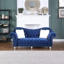 Morden Fort Luxury Classic America Chesterfield Tufted Camel Back Armchair Living Room Chair, Sofa 2 PCS - Blue -Baxton Acme Shop aef5b781 27f6 4e95 b8b3 d1b7ad8b77fd