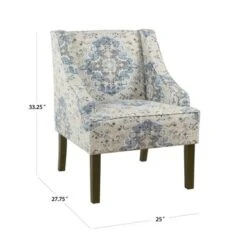 Porch & Den Holman Medallion Pattern Upholstered Swoop Armchair - Blue Ikat Print -Baxton Acme Shop af0356df e652 4245 99a6 821a93c992aa