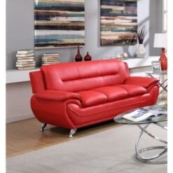 Sanuel 79.2" Faux Leather Pillow Top Arm Sofa - Camel/Black -Baxton Acme Shop af814b73 3bd5 4683 b860 775c94212410