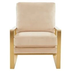 LeisureMod Jefferson Modern Velvet Accent Armchair With Gold Base - Beige -Baxton Acme Shop afda7593 0bcb 4345 b978 5be59bdcaaa1