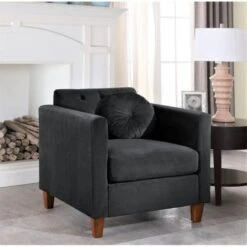 Persaud Kitts Classic Chesterfield Sofa And Chair Living Room Set - Black -Baxton Acme Shop b03726ad 0d7b 44a2 9fc6 e7fa906efc0e