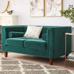 Kittleson 60'' Velvet Tuxedo Arm Loveseat - Grey 33 Kittleson 60'' Velvet Tuxedo Arm Loveseat - Grey -Baxton Acme Shop b0687c37 5218 45a2 9a9e 543d56c681a1