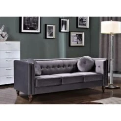 Roberta Velvet 2-Piece Set-Sofa & Chair - Grey -Baxton Acme Shop b08acf8a 1c63 41c8 82c3 bc71994be643