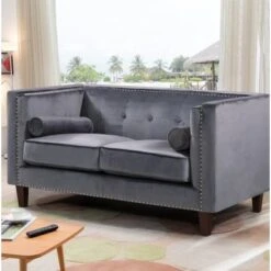 Kittleson 60'' Velvet Tuxedo Arm Loveseat - Grey 24 Kittleson 60'' Velvet Tuxedo Arm Loveseat - Grey -Baxton Acme Shop b1618599 7753 4f4b 92bd 28b7a4f70f87