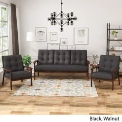 Aries Mid Century 3 Piece 5 Seater Fabric Chat Set By Christopher Knight Home - Charcoal Gray -Baxton Acme Shop b1823f87 8408 4be9 ace7 288cec5d3cbd