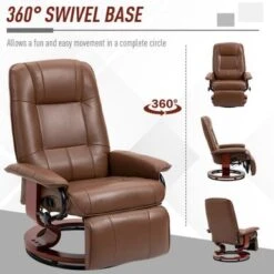 HomCom Faux Leather Adjustable Manual Swivel Base Recliner Chair With Comfortable And Relaxing Footrest - Brown -Baxton Acme Shop b35ddac4 1a1d 4be4 b662 aba50421b317