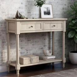 Daisy Series Console Table Traditional Design With Two Drawers And Bottom Shelf Acacia Mangium - Navy -Baxton Acme Shop b3649398 7a94 4e7b b74a 107e92980885