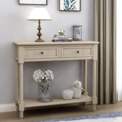 Daisy Series Console Table Traditional Design With Two Drawers And Bottom Shelf Acacia Mangium - Espresso -Baxton Acme Shop b48cc6a7 1083 4971 8134 c9c8442627cb