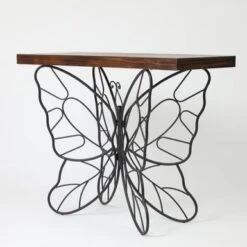 Butterfly Black And Brown Metal And Wood Accent Table - 31.25" H X 40.75" W X 16" D - 31.25" H X 40.75" W X 16" D -Baxton Acme Shop b5c3815c ba5e 4644 b2f4 dfc82707c15b