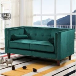 Kittleson 60'' Velvet Tuxedo Arm Loveseat - Ivory -Baxton Acme Shop b60b2c77 cd11 4027 906d 208aa472a49c