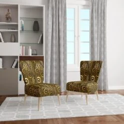 Designart "Gold And Black Swirl I" Upholstered Mid-Century Accent Chair - Arm Chair - Side Chair -Baxton Acme Shop b68ed971 31ef 45ec b3a7 d6163235d583
