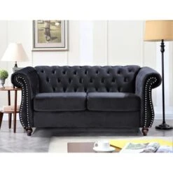 US PRIDE Kemos Velvet Chesterfield 2-piece Living Room Set - Black -Baxton Acme Shop b787f292 4467 4b23 8fee 3fd50d2afa5c
