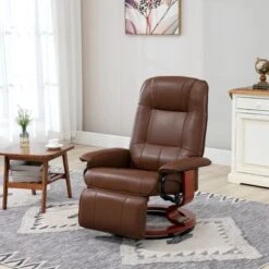 HomCom Faux Leather Adjustable Manual Swivel Base Recliner Chair With Comfortable And Relaxing Footrest - Brown