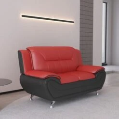 William Street 61.3" Faux Leather Pillow Top Arm Loveseat - Red/Black -Baxton Acme Shop b86d2181 b5b0 4f68 8688 5d1d799562df