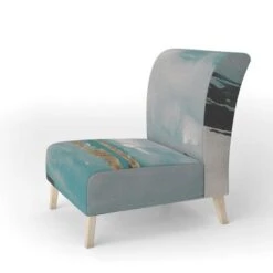 Designart "Glam Teal Watercolor I" Upholstered Modern Accent Chair - Arm Chair - Slipper Chair