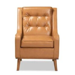 Baxton Studio Daley Tan Faux Leather And Walnut Finished Wood Lounge Armchair - Tan -Baxton Acme Shop b8fb45e5 1bd8 42b7 8f5d b2fa3ea7cb8c