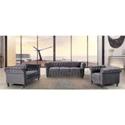 Brooks Classic Chesterfield 3-Piece Living Room Set-Chair Loveseat & Sofa - Black -Baxton Acme Shop b93ebb32 6694 484b a5f8 7f8e51c9cbf9