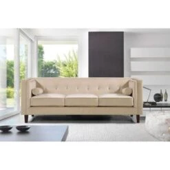 Kittleson Classic Nailhead Chesterfield 2 Piece Living Room Set - Ivory -Baxton Acme Shop b944717a 3d73 4f89 879d 84d0df327c45