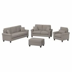 Hudson 85W Sofa With Loveseat, Chair, And Ottoman By Bush Furniture - Charcoal Gray Herringbone -Baxton Acme Shop b98425b5 8e53 4d65 8c5d c0ca299de721