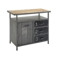 Gray Metal Industrial Cabinet With Numbers And Text - 17"W X 36"L X 32"H - Grey - Square -Baxton Acme Shop b99ae7a2 69f6 46e8 9dcb cea0a3617733