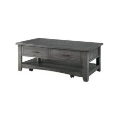 Wooden Coffee Table With Two Spacious Drawers, Gray - Wood