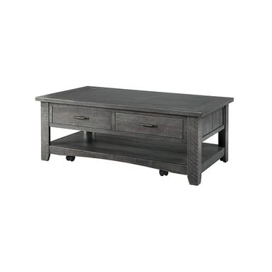 Wooden Coffee Table With Two Spacious Drawers, Gray - Wood 3 Wooden Coffee Table With Two Spacious Drawers, Gray - Wood