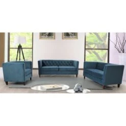 Lisette Velvet 3PCs Living Room Set - Grey -Baxton Acme Shop baf967b4 65b2 4db2 a05e 49bff4b195fd
