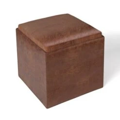 WYNDENHALL Townsend 17 Inch Wide Contemporary Square Storage Ottoman - Distressed Saddle Brown -Baxton Acme Shop bbbb9e38 c6a4 430f a58b 104885a4380c