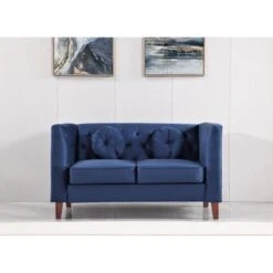 Fancher Kittleson Classic Chesterfield Loveseat - Dark Blue -Baxton Acme Shop bc197774 6430 4867 bbce b0b67adbab13