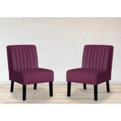 Barnes Velvet Stripe Back Accent Chair Set Of 2 - Eggplant