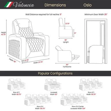 Valencia Oslo Top Grain Nappa 11000 Leather Theater Seating Power Recliner Row Of 2 Black - Black With Power Headrest And Power Lumbar Support 8 Valencia Oslo Top Grain Nappa 11000 Leather Theater Seating Power Recliner Row Of 2 Black - Black With Power Headrest And Power Lumbar Support - Image 6