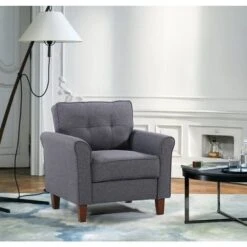 Kouchouk 32.9'' Wide Tufted Linen Armchair - Drak Grey -Baxton Acme Shop bd3d83a1 a0dc 4f31 9e0d 0be0b1e0e44c