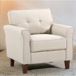 Kouchouk 32.9'' Wide Tufted Linen Armchair - Drak Grey -Baxton Acme Shop bd8b4504 44b7 4e96 b8a4 cb0559d1ca5b