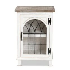 Baxton Studio Faron Traditional Farmhouse White And Oak Brown Wood 1-Door End Table - Off-White/Brown - Wood -Baxton Acme Shop bd9c76a4 7f4d 4000 8438 564e4259759b