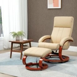 HOMCOM Recliner Chair With Ottoman, Electric Faux Leather Recliner - Beige