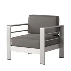 Cape Coral Aluminum Indoor/Outdoor Club Chair By Christopher Knight Home - Canvas Black+ Silver+Sunbrella -Baxton Acme Shop bef59e43 0f0c 4d3f 8e52 e44e52a05884