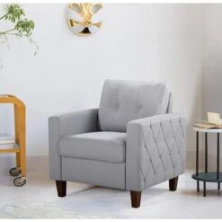 Gabrielo 35.2'' Linen Square Armchair - Beige -Baxton Acme Shop bf943347 f589 4098 978f ac22c70a5523