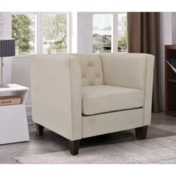 Lisette 33.1'' Velvet Square Arm Chair - Ivory -Baxton Acme Shop bf9e75bd 4b43 45ee be6b c0820e55cb66