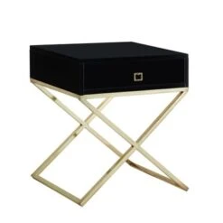 Square Lacquer X-Legs End Table/Accent Table/Nightstand With Drawer - White Chrome -Baxton Acme Shop c0239040 797b 4632 890b 51579b8c524c