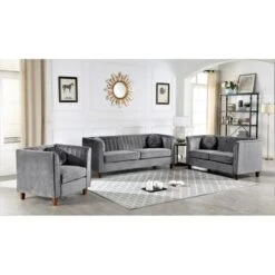 Lowery Velvet Kitts Classic Chesterfield Living Room Seat-Loveseat And Chair - Dark Blue -Baxton Acme Shop c19dbd20 d1aa 40c7 9952 94cdc7d29bf5