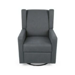 Hounker Contemporary Upholstered Swivel Recliner By Christopher Knight Home - Charcoal+Black