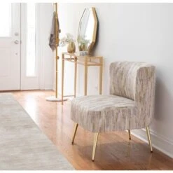 Silver Orchid Harding Slipper Chair - Light Brown/Gold Metal -Baxton Acme Shop c3cb4c73 902f 4579 9f48 1a8cbcdbe442