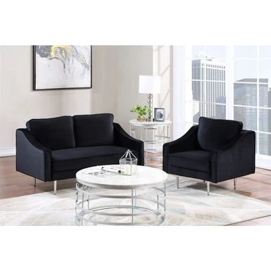 Merax 2 Piece Mordern Velvet Armchair And Loveseat Sofa Sets - Grey 4 Merax 2 Piece Mordern Velvet Armchair And Loveseat Sofa Sets - Grey - Image 2