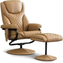Mcombo Recliner With Ottoman, Massage 360 Swivel Leisure Chair Faux Leather 4901 - Cognac