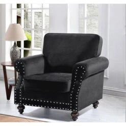 Suffield Velvet Nailhead Armchair - Black -Baxton Acme Shop c4246583 f931 4a08 a749 263e4abdfae8
