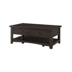 Wooden Coffee Table With Two Drawers, Espresso Brown - 3 And 4 Legs - Brown - Wood